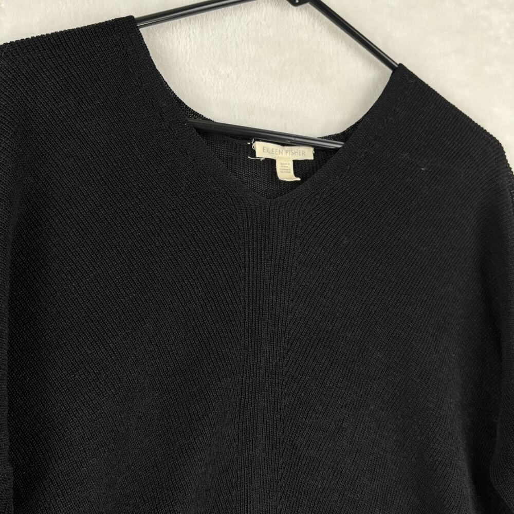 Eileen Fisher Sweater Large Organic Linen Tencel Black V Neck Boxy Quiet Luxury - Picture 2 of 9